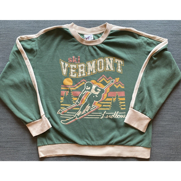 IML Retro Green Ski Vermont Unisex Crewneck Sweatshirt Medium EUC - Picture 1 of 7